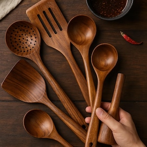 Natural Wooden Kitchen Utensils – Handcrafted Spoons & Spatulas – Rustic & Elegant Accessories for Sustainable Cooking
