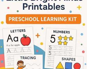 Preschool Learning Kit – Ages 3-5, Alphabet, Numbers & Shapes (Printable PDF)
