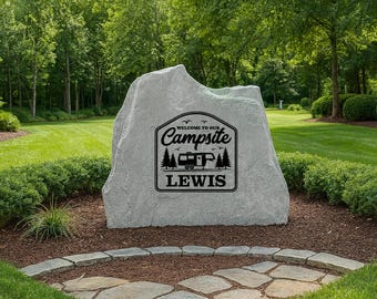 Welcome to Our Campsite Stone – Custom Engraved Name or Site Number Marker, Personalized Engraved Yard Stone Sign for Garden, Porch, Home