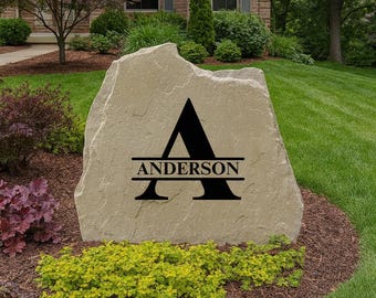 Custom Monogram Stone – Original Style Personalized Engraving for Home or Garden, Personalized Engraved Yard Stone Sign for Garden, Porch