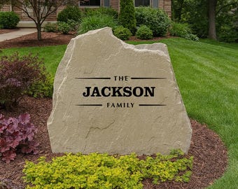 Personalized Family Name Stone – Custom Engraved Outdoor Yard Sign, Personalized Engraved Yard Stone Sign for Garden, Porch, Home Decor &