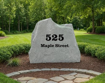 Classic Engraved Address Stone – Durable Outdoor House Number Sign, Personalized Engraved Yard Stone Sign for Garden, Porch, Home Decor &