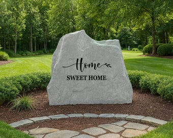 Home Sweet Home Outdoor Welcome Stone, Personalized Engraved Yard Stone Sign for Garden, Porch, Home Decor & Outdoor Gift