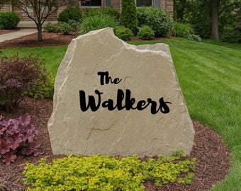 Family Name Stone – Custom Engraved Yard Rock | Personalized Outdoor Decor, Garden Accent, Housewarming Gift, Personalized Engraved Yard
