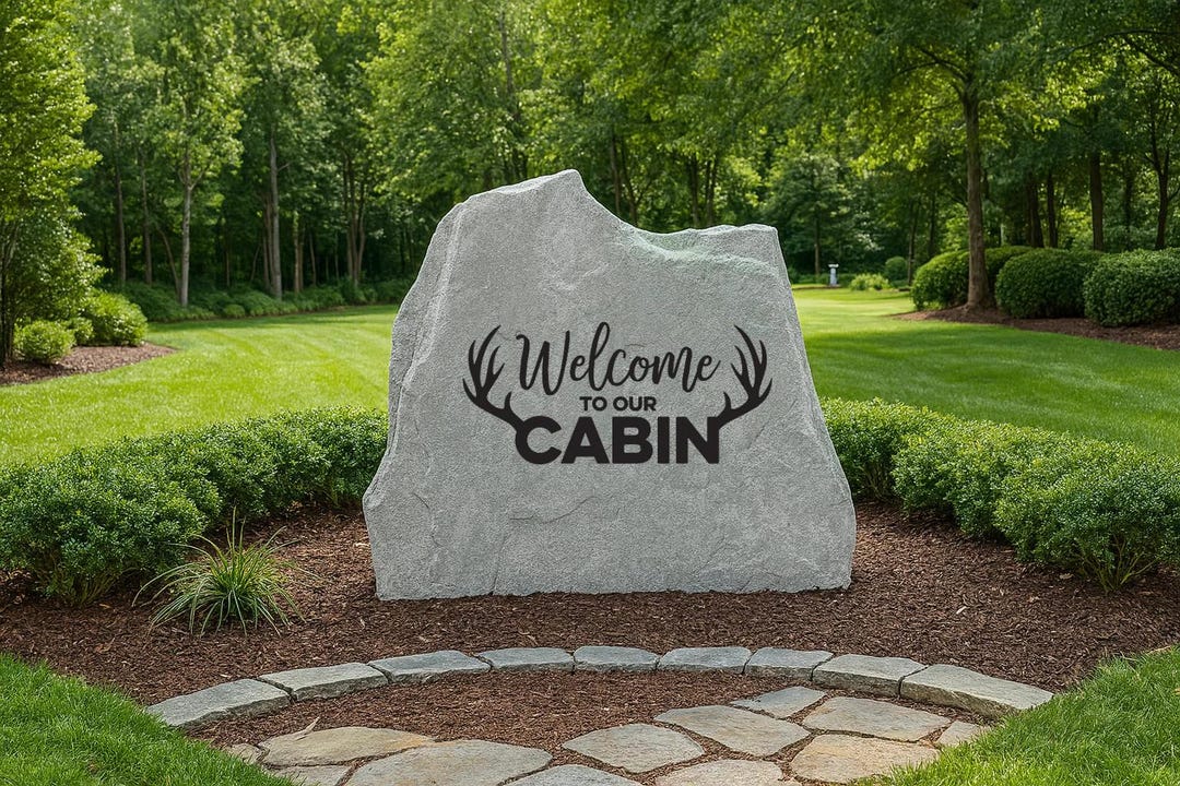 Engraved Antler Cabin Welcome Stone – Rustic Outdoor Name Sign ...