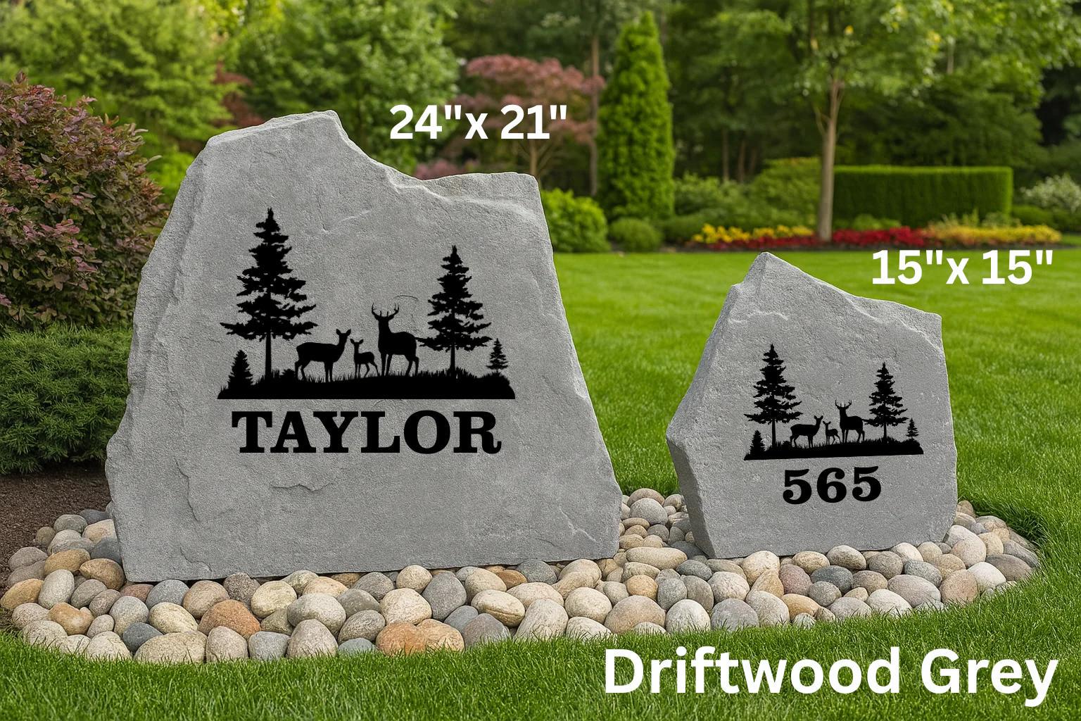 Deer Tree Scene Name or Address Stone – Custom Engraved Outdoor Rock ...
