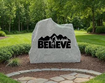 Bigfoot “Believe” Yard Stone – Engraved Outdoor Statement Piece, Personalized Engraved Yard Stone Sign for Garden, Porch, Home Decor &