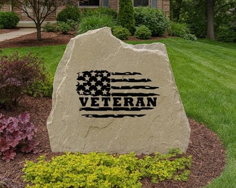Veteran Flag Engraved Stone – Outdoor Military Tribute, Personalized Engraved Yard Stone Sign for Garden, Porch, Home Decor & Outdoor Gift