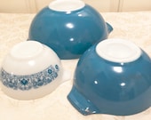 Horizon Pyrex Cinderella Bowls Set Of Three Turquoise Nesting Bowls Pyrex 444 442 And 441 Cinderella Teal Pyrex Great Condition Pyrex