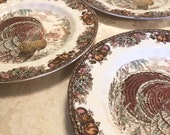 4 Turkey Dinner Plates Made In England By Johnson Bros. Autumn Monarch Detailed Engraving Under The Glaze Detergent And Acid Resisting