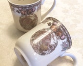 2 Turkey Mugs Made In England By Johnson Bros. Autumn Monarch Detailed Engraving Under The Glaze Detergent And Acid Resisting