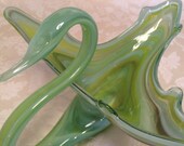 Italian Murano Blown Glass Swan Cobalt Blue Glass Bowls Beautiful Green Swan Vintage Fruit Basket Hand Blown Bowl Swan Decor