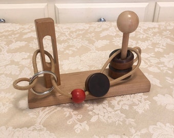 Wooden Handmade Rope and Ring Organic IQ Brain Teaser Montessori Puzzle for Kids and Adults best gift for Birthday and other occasions
