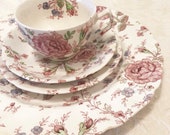 4 Piece Rose Chintz Made In England By Johnson Bros A Genuine Hand Engraving All Decoration Under The Glaze Detergent And Acid Resisting Col