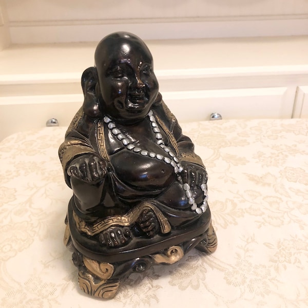 Vintage Buddha Statue With Black Gold And Silver Detail Beautiful Dark And Rich Tones Rare Color Tone Buddha Figure Enrich Your Home