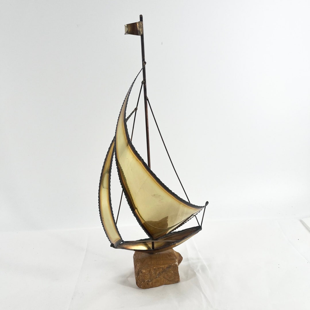 Wind Rocks Sails Retro Vintage 70s Sail Ship Brass Sails With Solid Rock Base With Large Brass ...