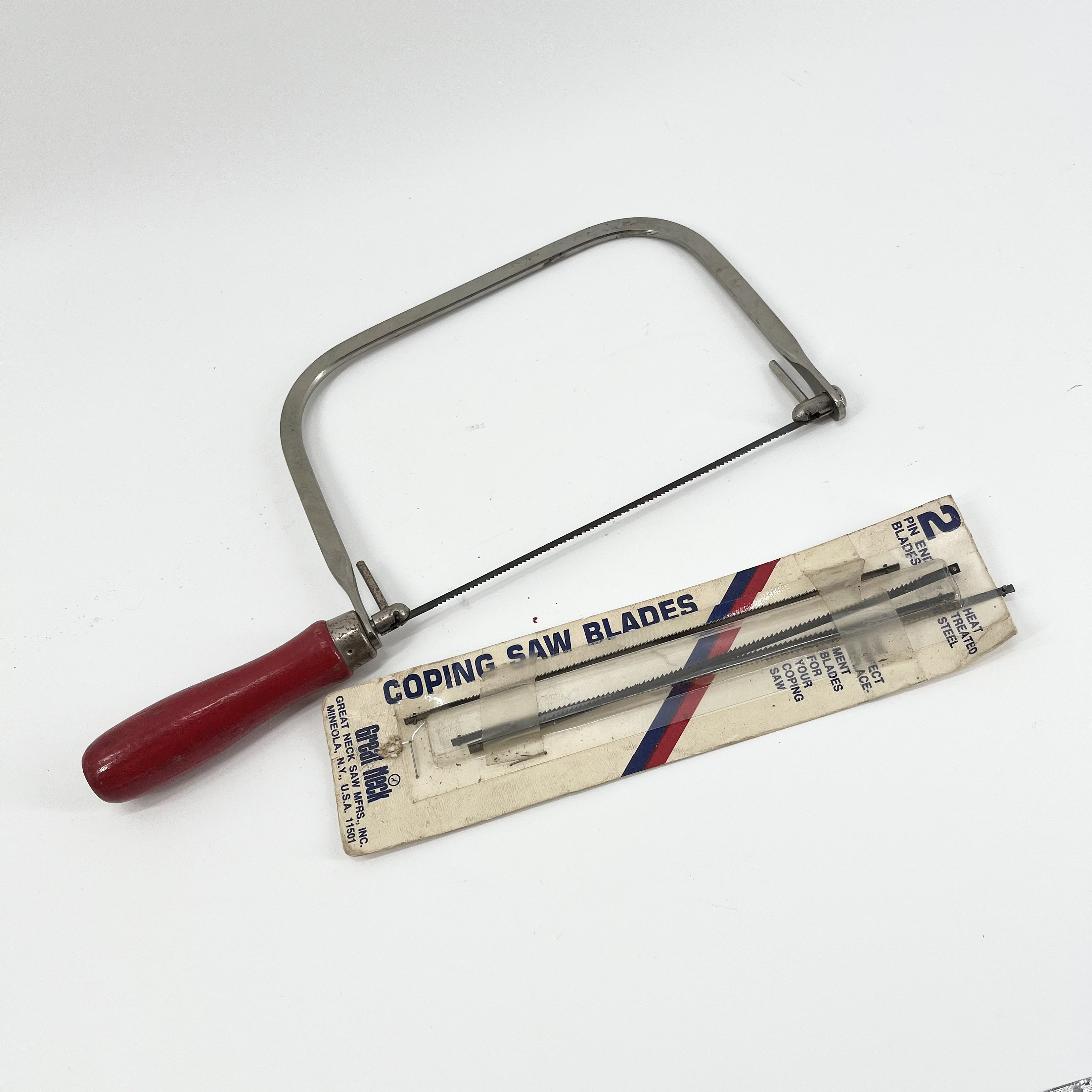 Coping Saw and Saw Blades Heat Treated Steel Blades Ready for Durability  Red Wood Handle Hand Saw 