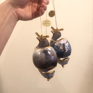 Vintage Heirloom Porcelain Bold Eagles Ornaments With Gold Ornament Eagle Details And Gold String Hangers Beautiful Elegant Hollow Porcelain