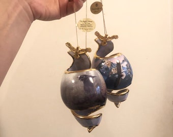 Vintage Heirloom Porcelain Bold Eagles Ornaments With Gold Ornament Eagle Details And Gold String Hangers Beautiful Elegant Hollow Porcelain