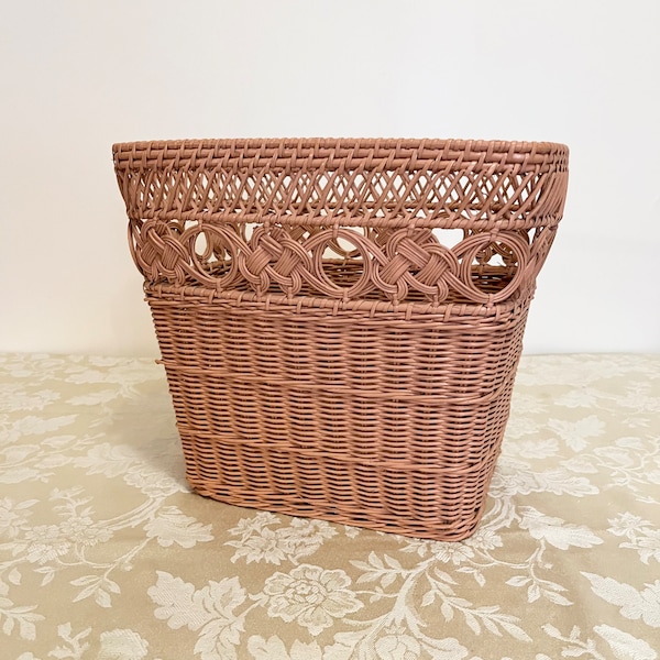 Mid Century Trash Can Umbrella Bin Trash Bin Beautiful 50s 60s Pink Waste Bin Pink Paint Wicker Trash Bin