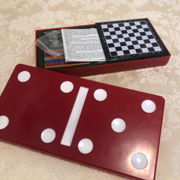 Compact Multi Game Board Backgammon Chess Checkers Cribbage Cards dominos complete set! Everything is in bags and cellophane