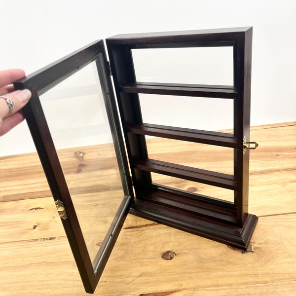 Wooden Collection Shelf Display Shadow Box Glass Covered Storage Shelf Small Collection Display Rack Slotted Shelves