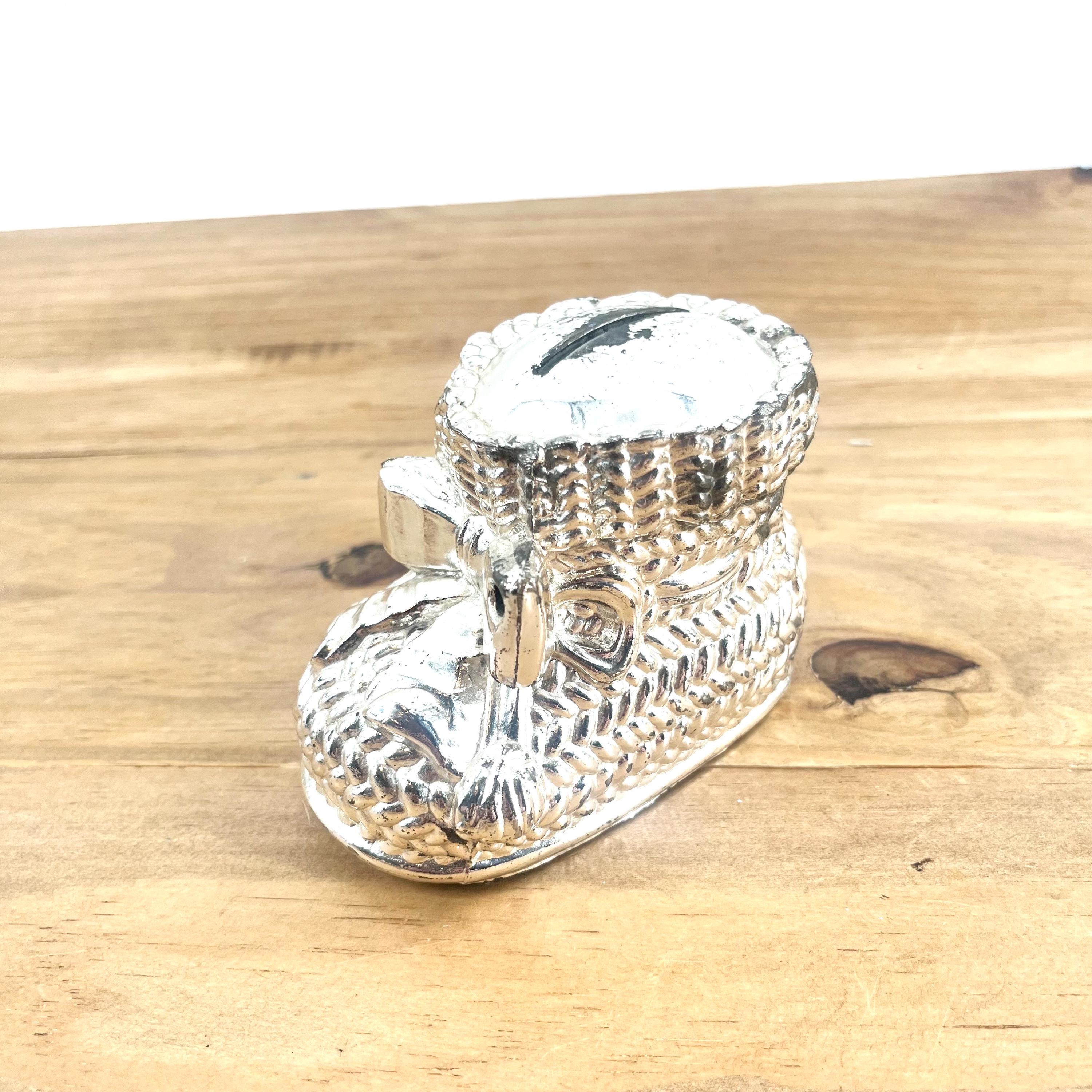 Silver Heirloom Baby Piggy Bank Solid Metal Bank Nursery Bank