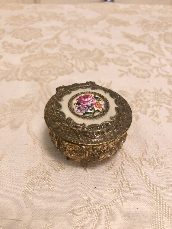 Antique Enamel Table Saccharine Style Box White E… - image 4