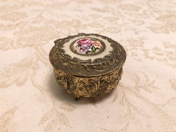 Antique Enamel Table Saccharine Style Box White E… - image 1