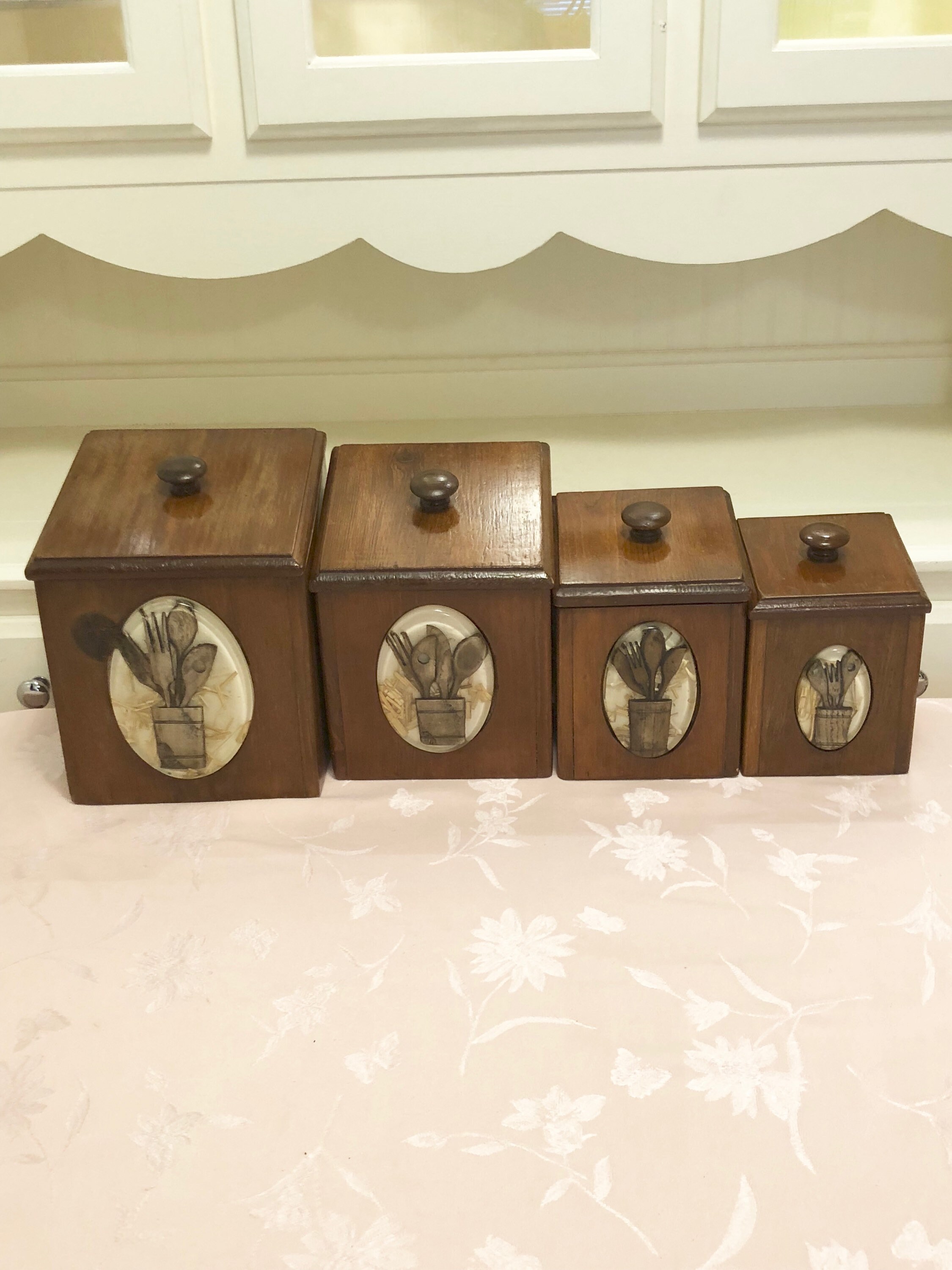 Wooden Canister Set With Unique Utensil Design Decor On The Etsy