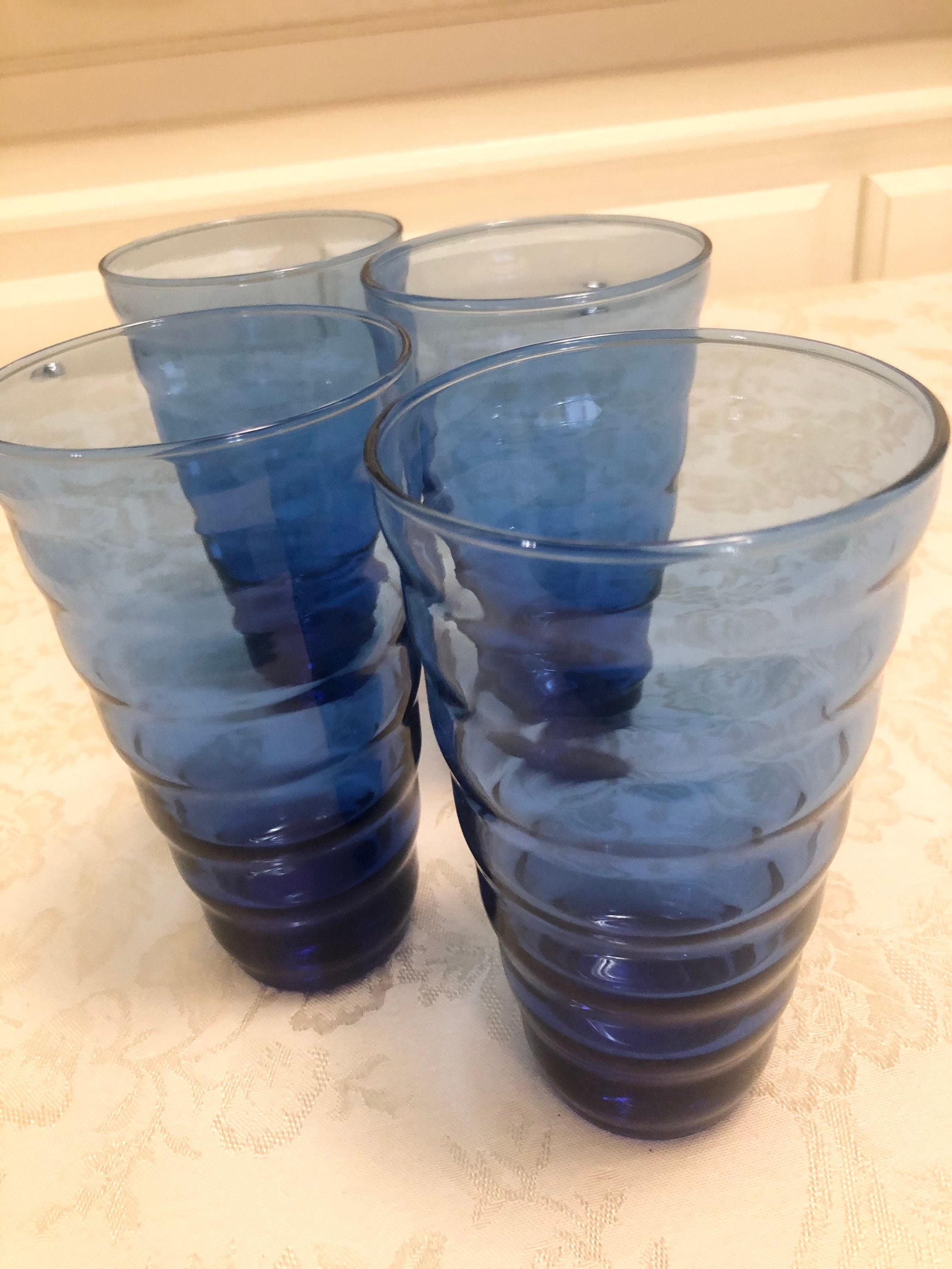 4 Cobalt Blue Glass Tumbler Set of 4 Cobalt Blue Glass Kitchen Decor Anchor  Hocking Bubbled Ribbed Tumblers Thick Wide Mouth Cobalt Glasses - Etsy