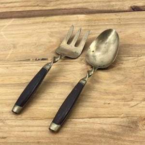 Industrial Brass Cooking Utensils Gadgets Solid Brass Fork And Brass Spoon, Spatula Hanging Kitchen Utensil Set Of 2