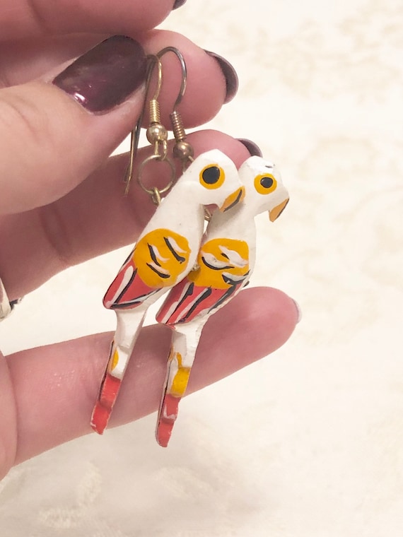 Bright Parrot Drop Dangle Earrings Parrot Carved Wooden Birds Bright Mexico  Inspired Parrots Perfect Festival Earrings Statement Jewelry 