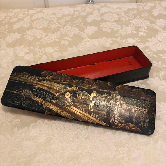 Antique Japanese Writers Box Black Lacquered Long… - image 5