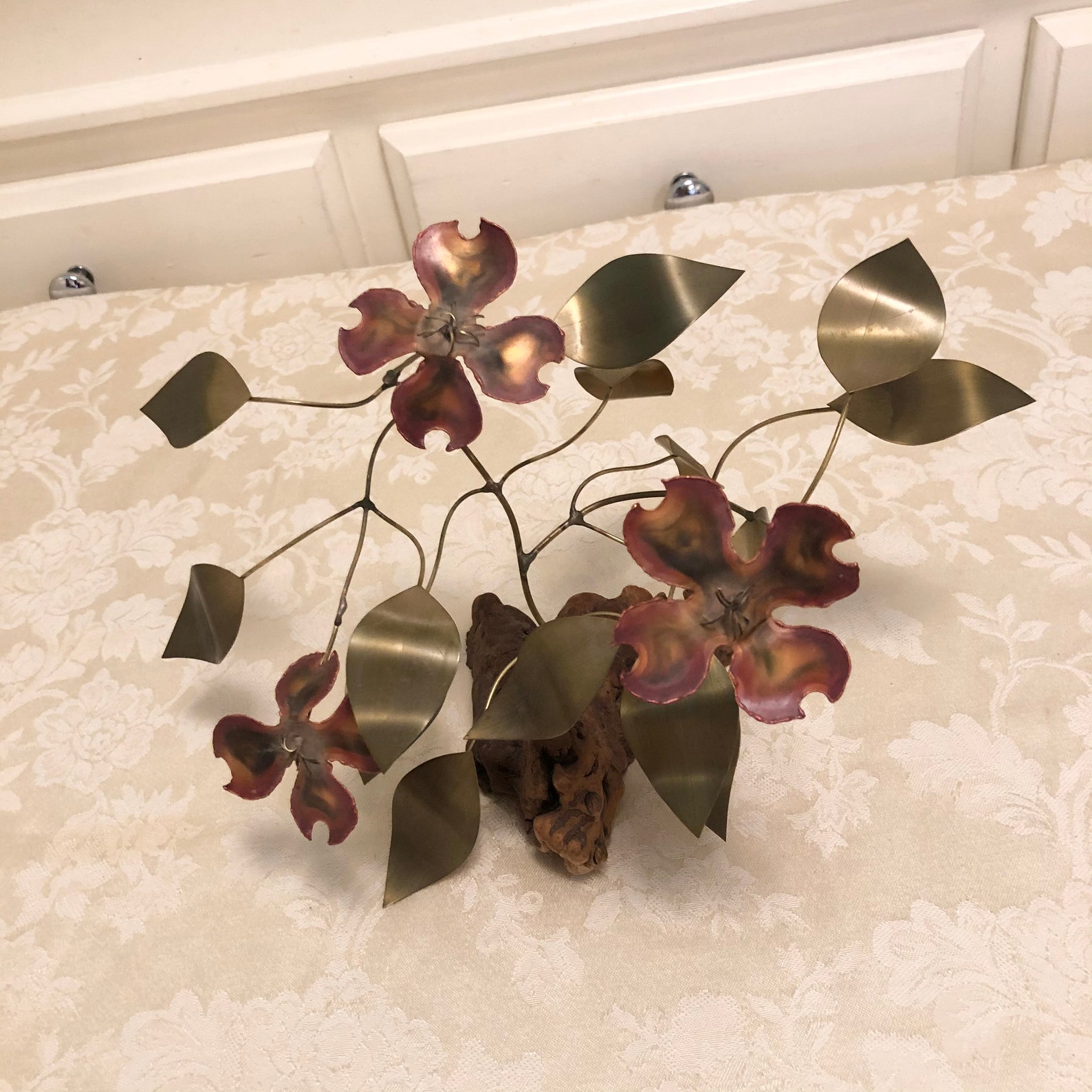Vintage Metal Flower Arrangement With Pink Metal Flowers on Etsy