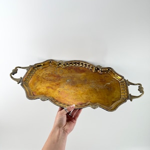 Small Vintage Brass Faux Bamboo Tray, Octagonal Gallery Tray with Edge and  Handles Serving Tray, Drinks Gold with Patina, Chinoiserie