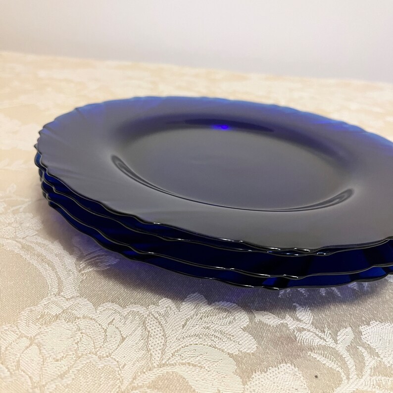 Cobalt blue glass plates set france cobalt circular design of etsy