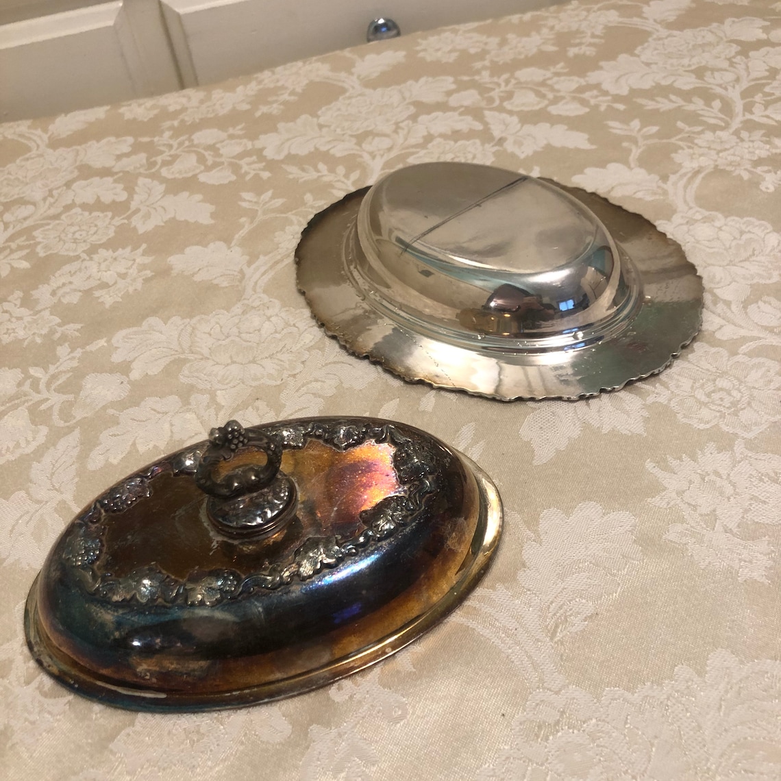 Antiqued Silver Double Butter Dish Metal Butter Dish Elegant Etsy