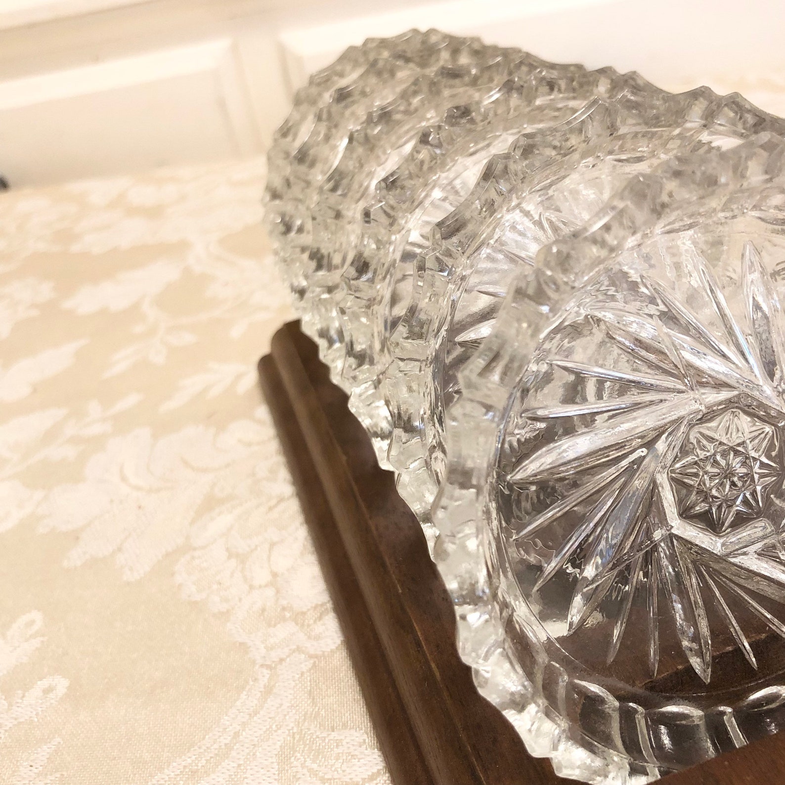 Vintage Crystal Clear Glass Coasters Set Of 6 With Wooden Etsy