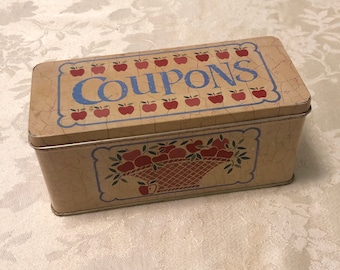 Vintage Country Coupon Box Decorated In A Red Apple Basket Design Farmhouse Kitchen Decor Classic Red House Red Kitchen Tin Coupon Storage