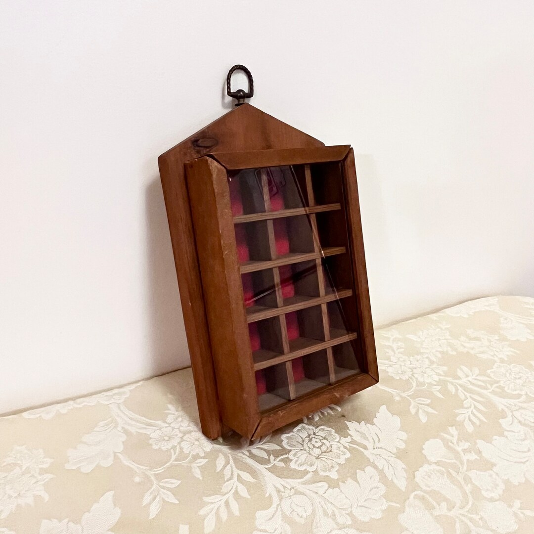 Wooden Collection Shelf Retro Thimble Display Shadow Box Glass Covered