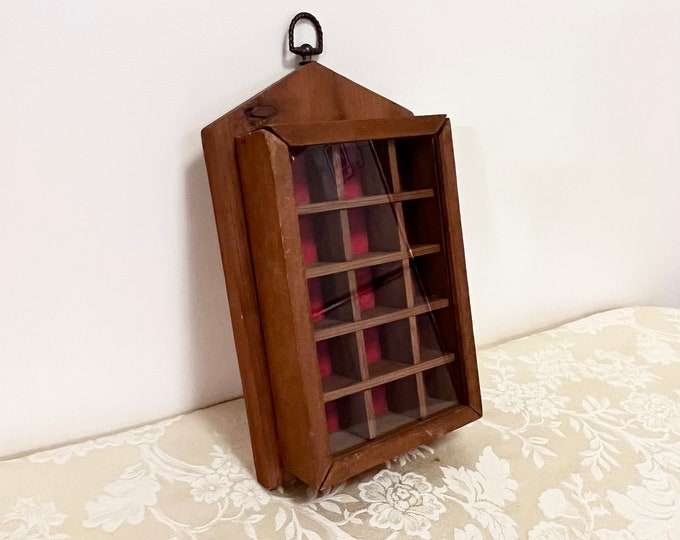 Wooden Collection Shelf Retro Thimble Display Shadow Box Glass Covered ...