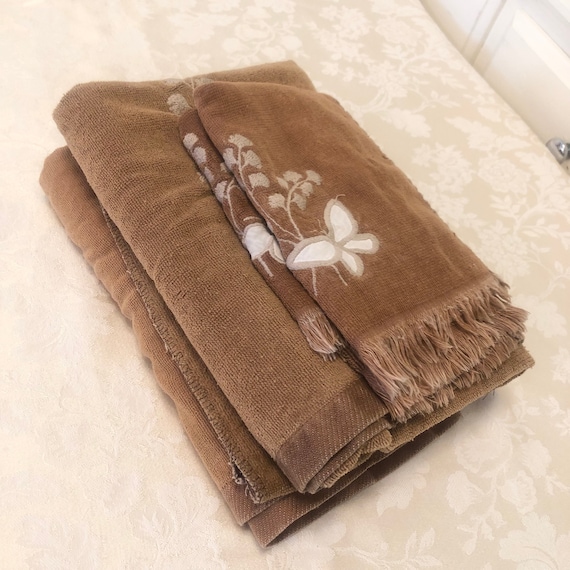Vintage Brown Butterfly Embroidered Towel Set Two Body Towels Two Hand Towels Set of 4 Pieces All Matching Couples Set Vintage Bathroom Etsy Ireland