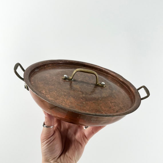 Vintage French Copper Saucepan and Lid With Cast Iron Handle