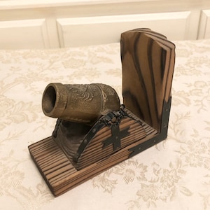 Metal Canon Bookend Display 1970s Wooden Bookend L Shaped Holder With Inside Canon Decor Ship Canon Theme