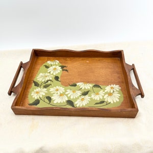 Vintage Wooden Tray Flower Design Folk Art Multi Use Tray Food Tray Serving Tray TV Tray Bed In Breakfast Tray