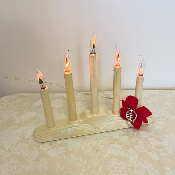 Vintage Window Candelabra 5 Lights Plastic Candle Sticks Christmas