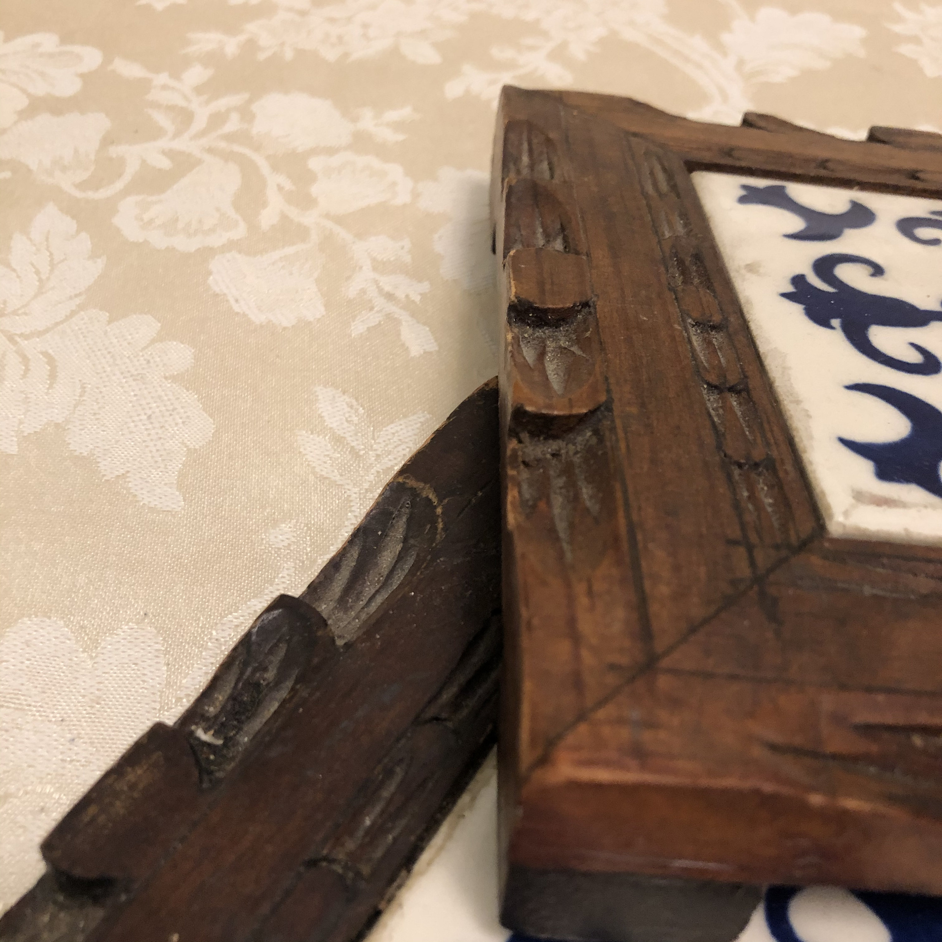 Italy Pottery Trivet Teracotta Bottom With White and Blue Glazed ...