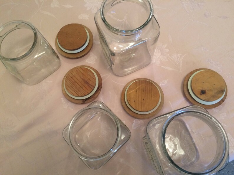 Rare Wooden Lid Canister Set With White Cottage Style ...