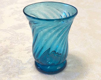 Small Handblown Turquoise Glass Vase Beautiful Swirled Glass Vase Lovely Rare Textred Vase Lovely Spain Hand Blown Single Flower Vase